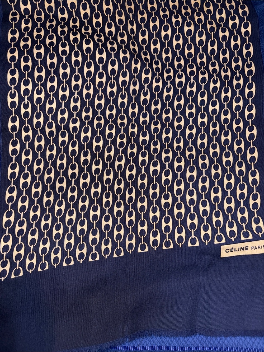 NWOT NEVER USED CELINE Navy and Cream Chain-Print Scarf